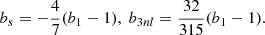 Mathematical equation: $$ \begin{aligned} b_s=-\frac{4}{7}(b_1-1) ,\ b_{3nl}=\frac{32}{315}(b_1-1) . \end{aligned} $$
