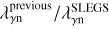Mathematical equation: $\lambda _{\gamma {\rm{n}}}^{{\rm{previous}}}/\lambda _{\gamma {\rm{n}}}^{{\rm{SLEGS}}}$