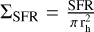 Mathematical equation: $\Sigma_{\rm SFR} = \frac{\rm SFR}{\pi\,\rm r_h^2}$