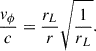 Mathematical equation: $$ \begin{aligned} \frac{v_{\phi }}{c} = \frac{r_{L}}{r} \sqrt{\frac{1}{r_{L}}}. \end{aligned} $$