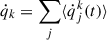 Mathematical equation: $ \dot{q}_k = \sum_j \langle \dot{q}_j^k (t) \rangle $