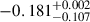 Mathematical equation: $ -0.181^{+0.002}_{-0.107} $