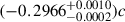 Mathematical equation: $ (-0.2966^{+0.0010}_{-0.0002})c $
