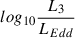 Mathematical equation: $ log_{10}\frac{L_{3}}{L_{Edd}} $