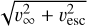 Mathematical equation: $\sqrt{v_\infty^2+v_\text{esc}^2}$