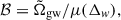 Mathematical equation: $ {\cal B} = \tilde \Omega_{\mathrm{gw}}/ \mu (\Delta_w), $