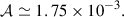 Mathematical equation: $$ \begin{aligned} \mathcal{A} \simeq 1.75 \times 10^{-3}. \end{aligned} $$