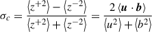 Mathematical equation: $$ \begin{aligned} \sigma _c=\frac{\left\langle z^{+2}\right\rangle -\left\langle z^{-2}\right\rangle }{\left\langle z^{+2}\right\rangle +\left\langle z^{-2}\right\rangle }=\frac{2\left\langle \boldsymbol{u} \cdot \boldsymbol{b}\right\rangle }{\left\langle u^{2}\right\rangle +\left\langle b^{2}\right\rangle } \end{aligned} $$