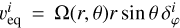 Mathematical equation: $\[v_{\text {eq}}^{i}=\Omega(r, \theta) r ~\sin~ \theta \delta_{\varphi}^{i}\]$