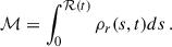 Mathematical equation: $$ \begin{aligned} \mathcal{M} = \int _0^{\mathcal{R} (t)}\rho _r(s,t)ds\, . \end{aligned} $$