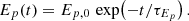 Mathematical equation: $$ \begin{aligned} E_p(t)&= E_{p,0}\,\exp \!\left(-t/\tau _{E_p}\right). \end{aligned} $$