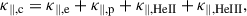 Mathematical equation: $$ \begin{aligned}&\kappa _{\rm \parallel ,c} = \kappa _{\rm \parallel ,e}+\kappa _{\rm \parallel ,p}+\kappa _{\rm \parallel ,HeII}+\kappa _{\rm \parallel ,HeIII}, \end{aligned} $$