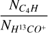 Mathematical equation: $\[\frac{N_{C_{4} H}}{N_{H^{13} CO^{+}}}\]$
