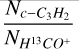 Mathematical equation: $\[\frac{N_{c-C_{3} H_{2}}}{N_{H^{13} CO^{+}}}\]$
