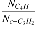 Mathematical equation: $\[\frac{N_{C_{4} H}}{N_{c-C_{3} H_{2}}}\]$