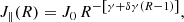 Mathematical equation: $$ \begin{aligned} J_{\parallel }(R) = J_{0}\,R^{-\left[\gamma + \delta \gamma (R-1)\right]}, \end{aligned} $$