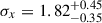 Mathematical equation: $ \sigma_x=1.82_{-0.35}^{+0.45} $