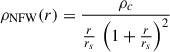 Mathematical equation: $$ \begin{aligned} \rho _{\rm NFW}(r) = \frac{\rho _c}{\frac{r}{r_s} \, \left( 1+\frac{r}{r_s} \right) ^2} \end{aligned} $$