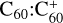 Mathematical equation: $\[\mathrm{C}_{60}\text{:} \mathrm{C}_{60}^{+}\]$
