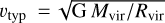 Mathematical equation: ${v_{{\rm{ryp}}}} = \sqrt {G{\rm{ }}{M_{{\rm{vir}}}}/{R_{{\rm{vir}}}}} $