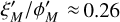 Mathematical equation: $\xi _M^\prime /\phi _M^\prime \approx 0.26$
