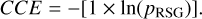 Mathematical equation: $\[C C E=-\left[1 \times \ln \left(p_{\mathrm{RSG}}\right)\right].\]$