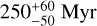 Mathematical equation: $250_{ - 50}^{ + 60}{\rm{Myr}}$