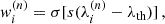 Mathematical equation: $$ \begin{aligned} {w^{(n)}_i = \sigma [s (\lambda ^{(n)}_i - \lambda _\text{th})]}\,, \end{aligned} $$