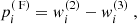 Mathematical equation: $$ \begin{aligned} p^{(\text{ F})}_i&= w^{(2)}_i - w^{(3)}_i\ , \end{aligned} $$