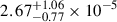 Mathematical equation: $ 2.67^{+1.06}_{-0.77}\times 10^{-5} $