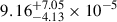 Mathematical equation: $ 9.16^{+7.05}_{-4.13}\times 10^{-5} $