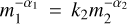 Mathematical equation: $\[m_{1}^{-\alpha_{1}}=k_{2} m_{2}^{-\alpha_{2}}\]$