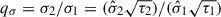 Mathematical equation: $ q_{\sigma}=\sigma_2/\sigma_1=(\hat{\sigma}_2\sqrt{\tau_2})/(\hat{\sigma}_1\sqrt{\tau_1}) $