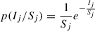 Mathematical equation: $$ \begin{aligned} p(I_j/S_j) = \frac{1}{S_j}e^{-\frac{I_j}{S_j}} \end{aligned} $$