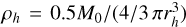 Mathematical equation: $\[\rho_{h}=0.5 M_{0} /\left(4 / 3 \pi r_{h}^{3}\right)\]$
