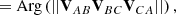 Mathematical equation: $$ \begin{aligned}&=\mathrm{Arg}\left(||\mathbf V _{AB}\mathbf V _{BC}\mathbf V _{CA}||\right), \end{aligned} $$