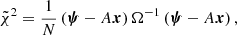 Mathematical equation: $$ \begin{aligned} \tilde{\chi }^2 = \frac{1}{N}\left(\boldsymbol{\psi }-A\boldsymbol{x}\right)\Omega ^{-1} \left(\boldsymbol{\psi }-A\boldsymbol{x}\right), \end{aligned} $$