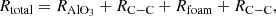 Mathematical equation: $$ \begin{aligned} R_{\rm total} = R_{\rm AlO_3} + R_{\rm C-C} + R_{\rm foam} + R_{\rm C-C}, \end{aligned} $$