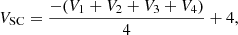 Mathematical equation: $$ \begin{aligned} V_{\rm SC} = \frac{-(V_1+V_2+V_3+V_4)}{4} + 4, \end{aligned} $$