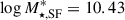 Mathematical equation: $ \log M_{\star,\mathrm{SF}}^{*} = 10.43 $
