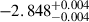 Mathematical equation: $ -2.848^{+0.004}_{-0.004} $
