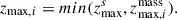 Mathematical equation: $$ \begin{aligned} {z}_{\mathrm{max}, i} = min ({z}_{\rm max}^{s}, {z}^\mathrm{mass}_{\mathrm{max}, i}). \end{aligned} $$