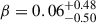 Mathematical equation: $ \beta = 0.06^{+0.48}_{-0.50} $