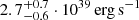 Mathematical equation: $ 2.7^{+0.7}_{-0.6}\cdot10^{39}\,\mathrm{erg\,s^{-1}} $