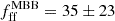 Mathematical equation: $ f_{\mathrm{ff}}^{\mathrm{MBB}} = 35 \pm 23 $