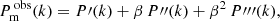 Mathematical equation: $$ \begin{aligned} P_{\rm m}^{\,\mathrm {obs}}(k) = P\prime (k) + \beta \,P{\prime \prime }(k) + \beta ^2\,P{\prime \prime }{\prime }(k) ,\end{aligned} $$