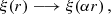 Mathematical equation: $$ \begin{aligned} \xi (r) \longrightarrow \xi (\alpha r)\, ,\end{aligned} $$