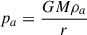 Mathematical equation: $ p_a = \frac{GM\rho_a}{r} $