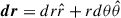 Mathematical equation: $ \boldsymbol{dr} = dr\hat{r} + rd\theta \hat{\theta} $