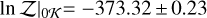 Mathematical equation: \lnzh$\mid_{0\mathcal{K}}=-373.32\pm0.23$